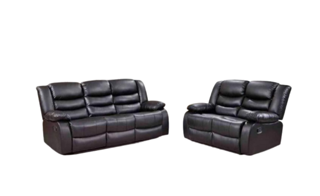 Roma Recliner 3+2 Seater Sofa Set Black and Grey Aire Leather