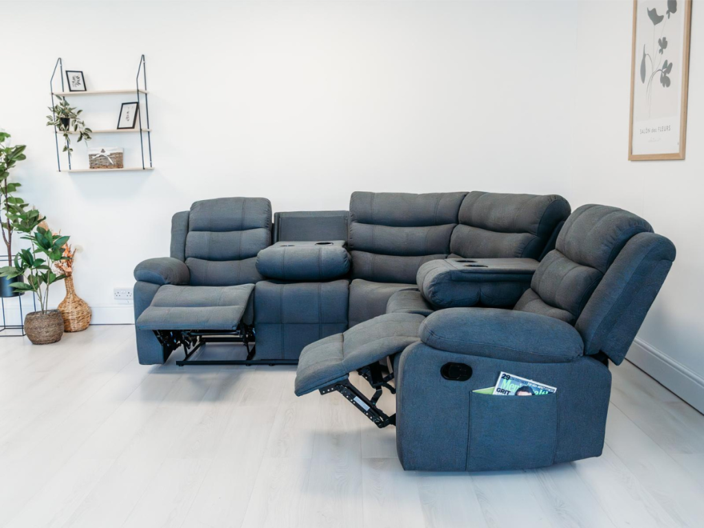 Sorrentino Corner Recliner Sofa in Grey Fabric