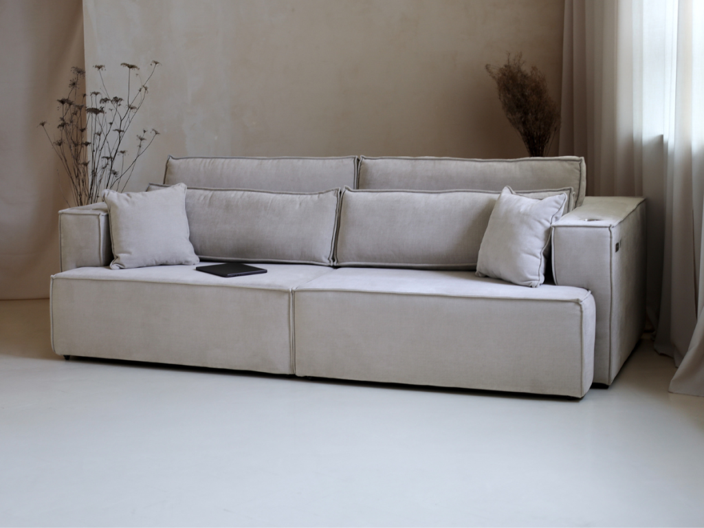 Serena Straight Electric Sofa Bed Cream Fabric
