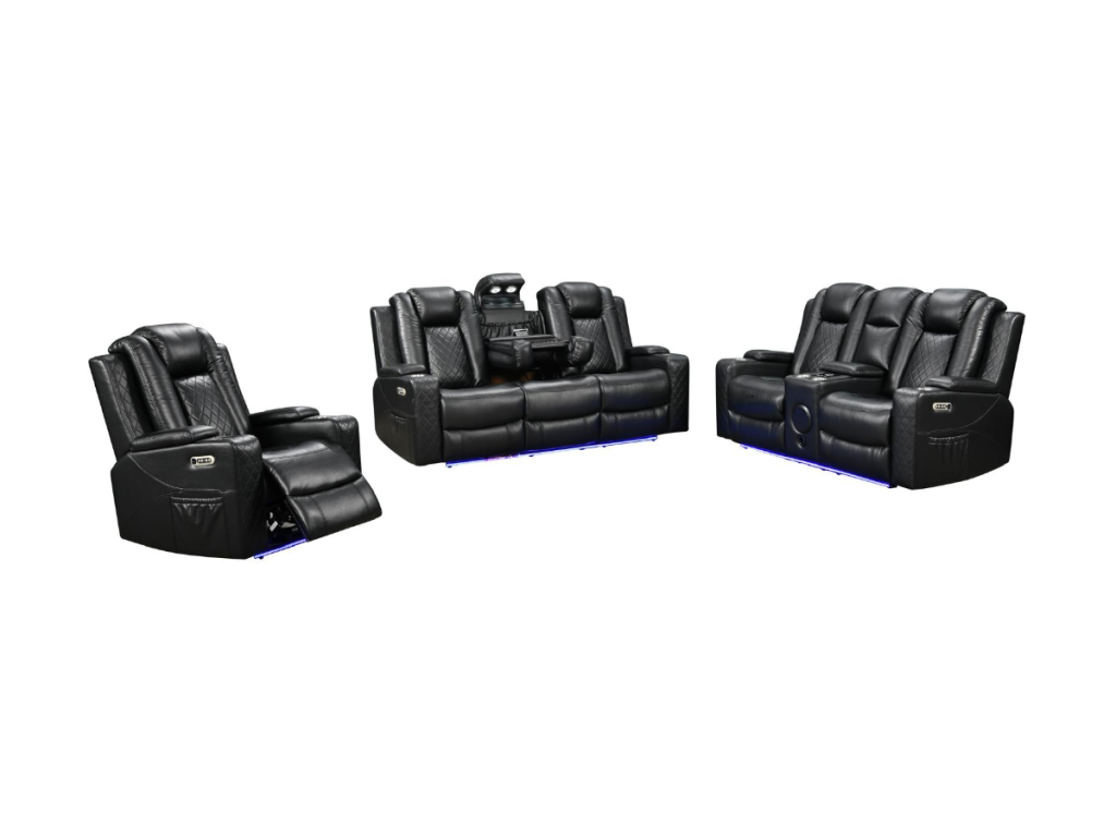 Sianna Electric Recliner 3+2+1 Sofa Set Black Aire Leather