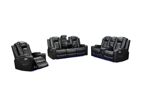 Sianna Electric Recliner 3+2+1 Sofa Set Black Aire Leather | Bed Sava