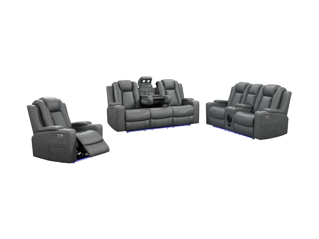 Sianna Electric Recliner 3+2+1  Sofa Set Grey Aire Leather