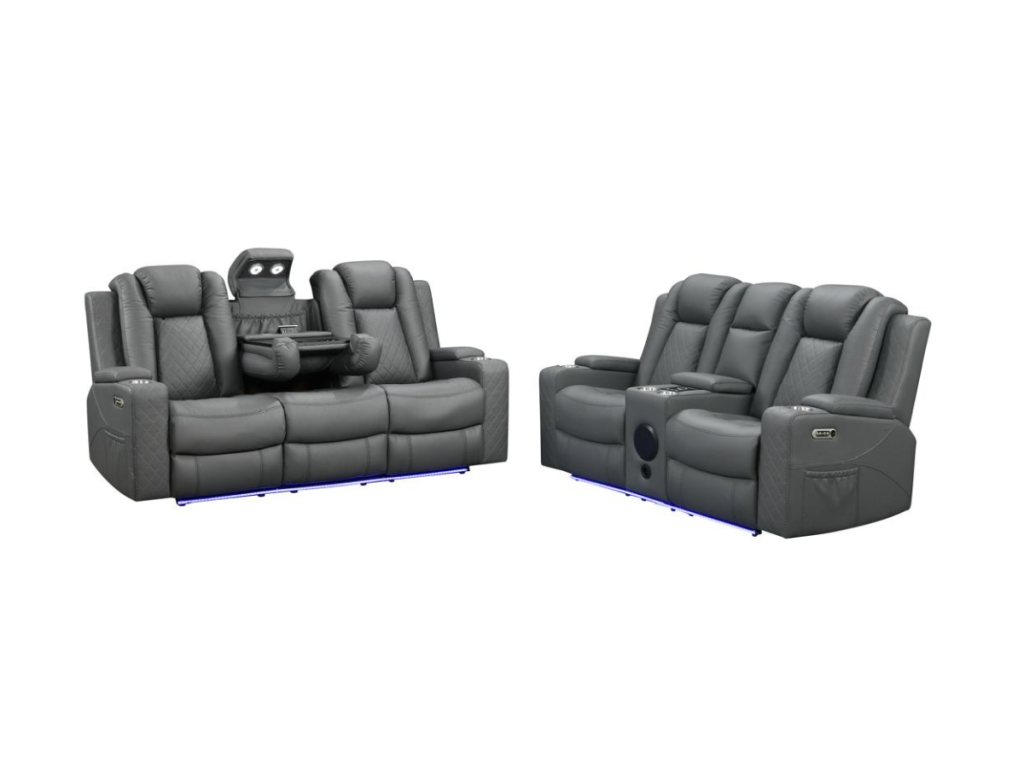 Sianna Electric Recliner 3+2  Sofa Set Grey Aire Leather