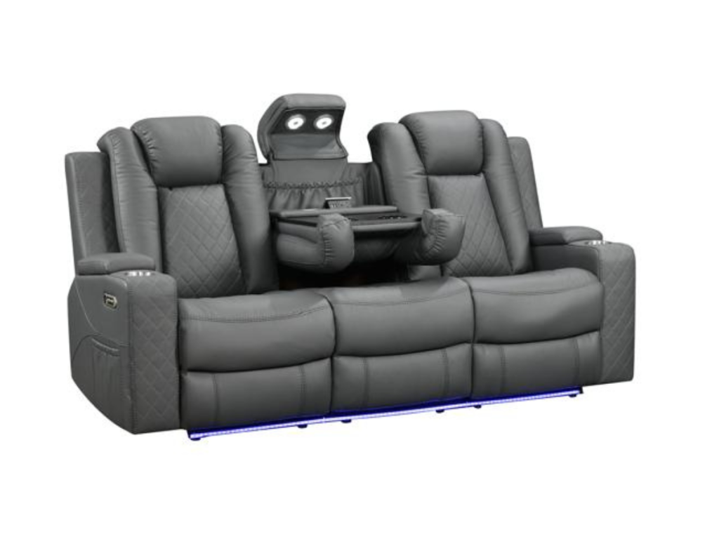 Sianna Electric Recliner 3 Seater Sofa Grey Aire Leather