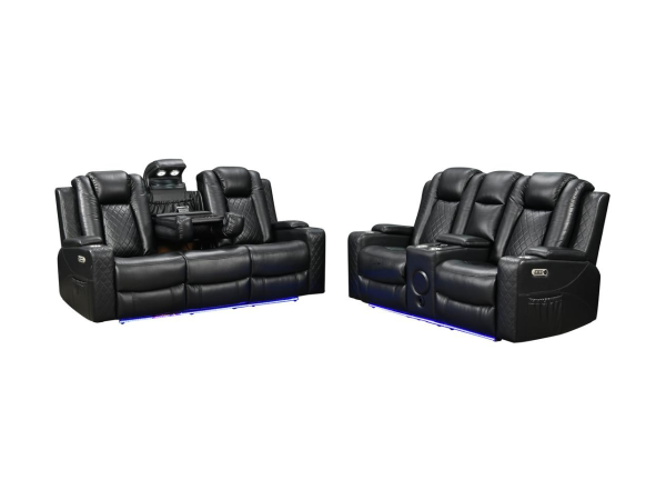 Sianna Electric Recliner 3+2 Sofa Set Black Aire Leather | Bed Sava