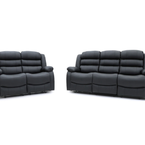 Sorrentino 3+2 Recliner Sofa Set Black Aire Leather | Bed Sava