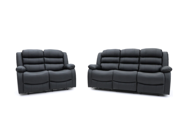 Sorrentino 3+2 Recliner Sofa Set Black Aire Leather | Bed Sava