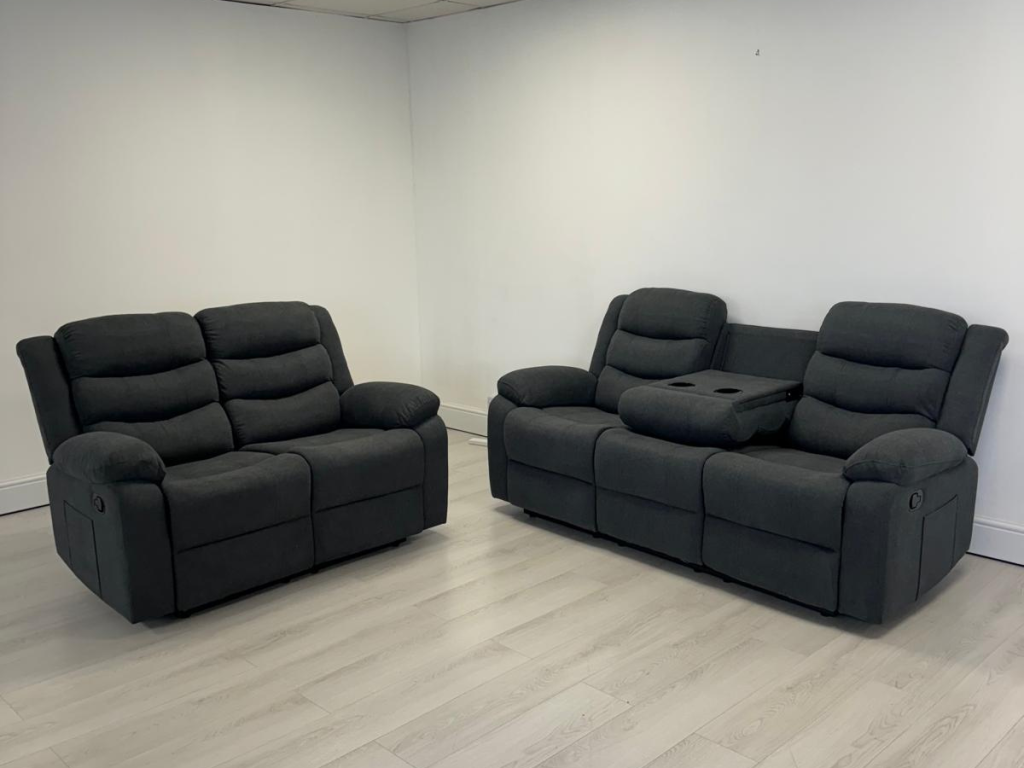 Sorrentino Recliner Sofa Set 3+2 in Grey Chenille Fabric