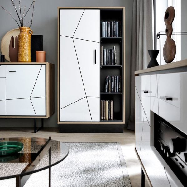Brolo Wide 1 Door Bookcase With the Walnut and Dark Panel Finish | Bed Sava