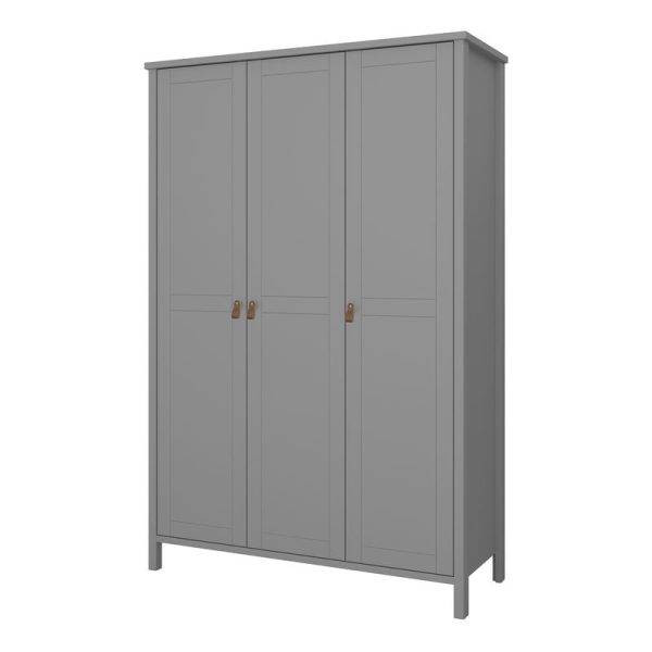 Tromso 3 Doors Wardrobe Folkestone Grey with Leather Handles | Bed Sava