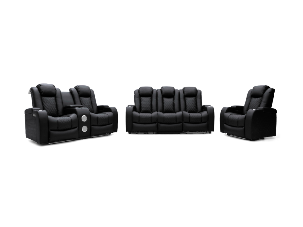 Tech 8 Smart 3+2+1 Electric Recliner Sofa Set Black Aire Leather