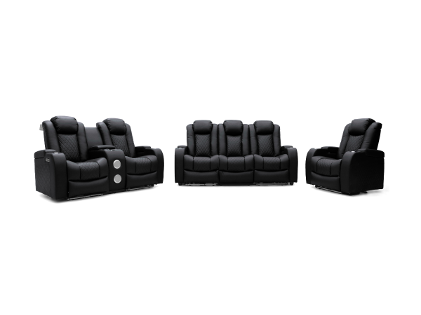 Tech 8 Smart 3+2+1 Electric Recliner Sofa Set Black Aire Leather | Bed Sava