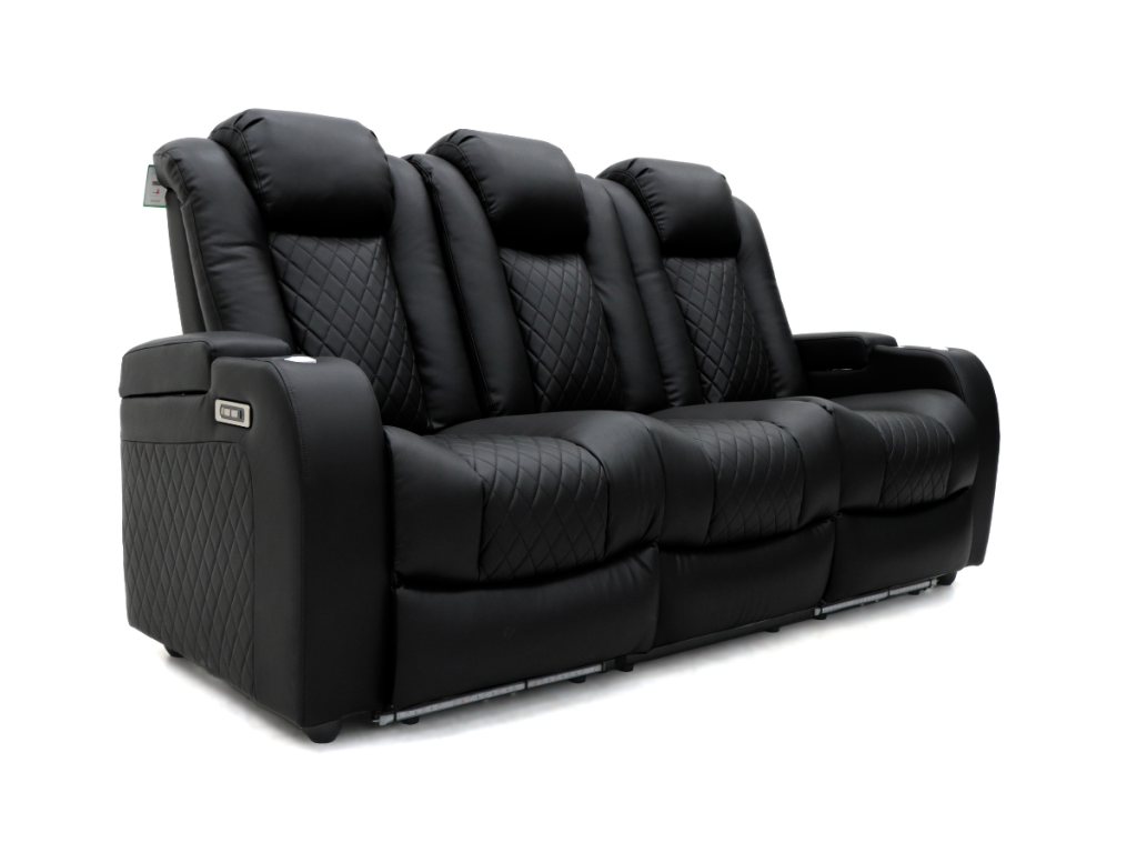Tech 8 Smart 3 Seater Electric Recliner Sofa Black Aire Leather