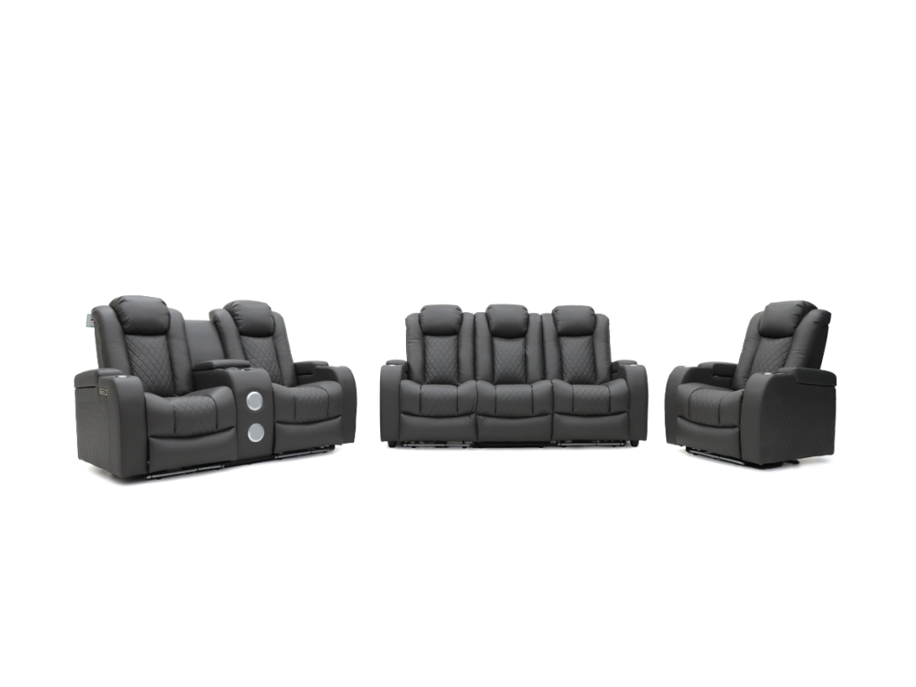 Tech 8 Smart 3+2+1 Electric Recliner Sofa Set Grey Aire Leather