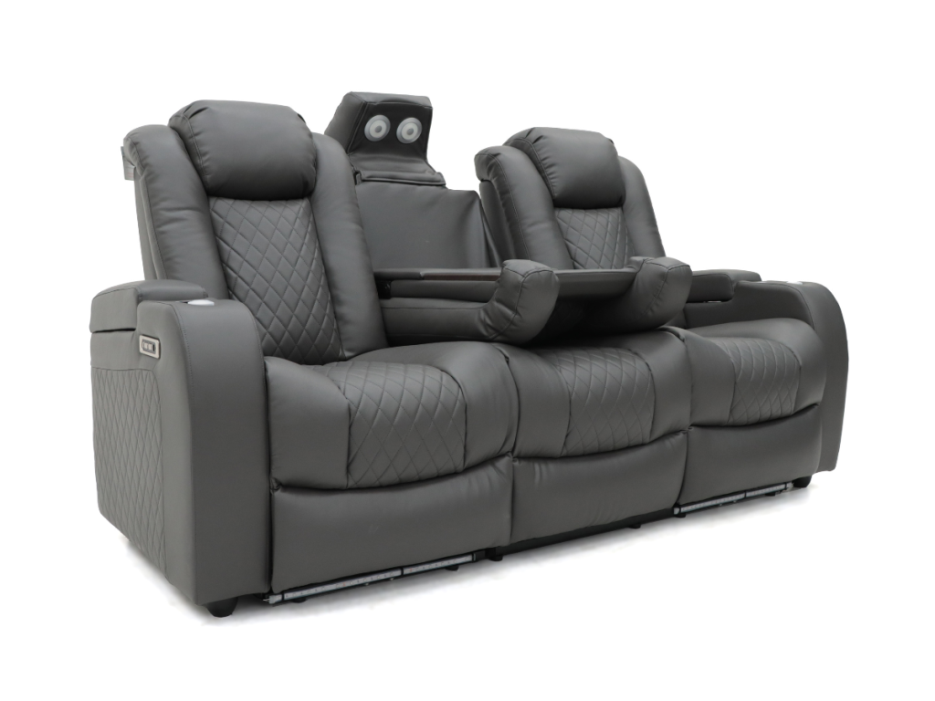 Tech 8 Smart 3 Seater Electric Recliner Sofa Grey Aire Leather