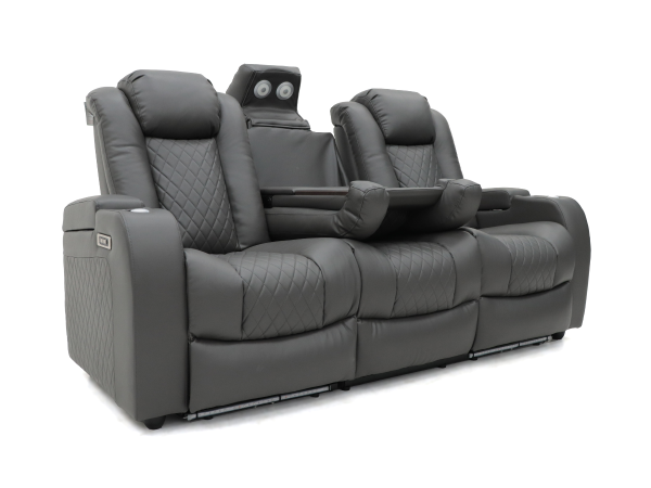 Tech 8 Smart 3 Seater Electric Recliner Sofa Grey Aire Leather | Bed Sava