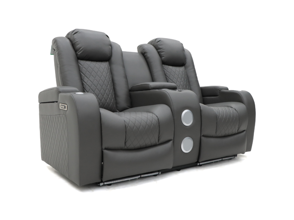 Tech 8 Smart 2 Seater Electric Recliner Sofa Grey Aire Leather
