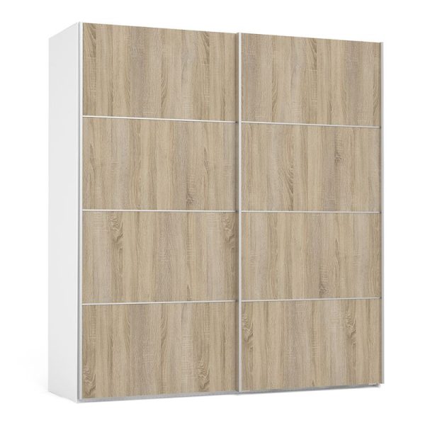 Verona Sliding Wardrobe 180cm in White with Oak Doors with 2 Shelves | Bed Sava