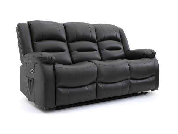 Vinson 3 Seater Electric Recliner Sofa Black Aire Leather with USB Port Drop Down Table and Cupholders | Bed Sava