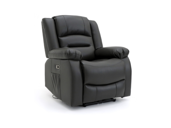 Vinson Electric Recliner Armchair Black Aire Leather with USB Port | Bed Sava