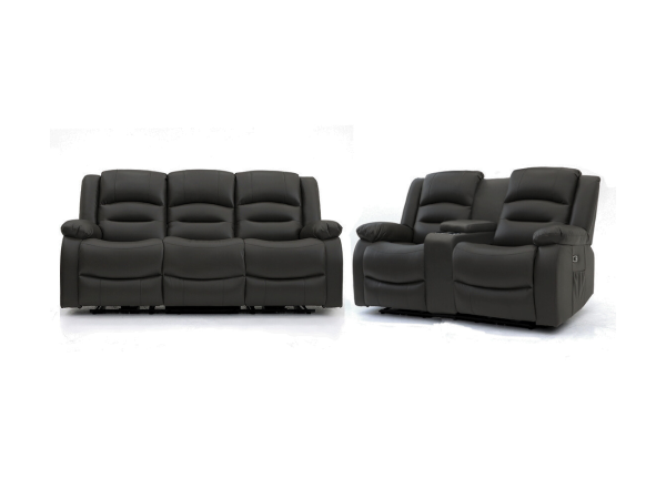 Vinson 3+2 Electric Recliner Sofa Set Black Aire Leather with USB Port Drop Down Table and Cupholders | Bed Sava