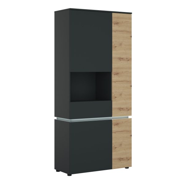 Luci 4 Door Tall Display Cabinet LH including LED lighting in Platinum and Oak | Bed Sava