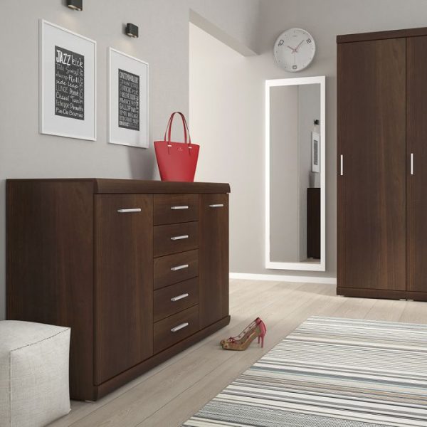 Imperial 2 Door 5 Drawer Sideboard in Dark Mahogany Melamine | Bed Sava