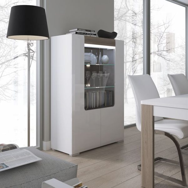 Toronto Low Glazed 2 Door Display Cabinet with Internal Shelves inc Plexi Lighting | Bed Sava