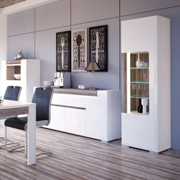 Toronto Tall Narrow Glazed Display Cabinet with Internal Shelves inc Plexi Lighting | Bed Sava