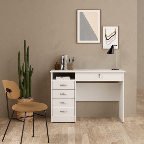 Function Plus Desk 5 Drawers in White | Bed Sava