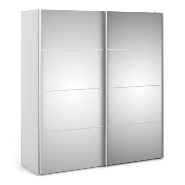 Verona Sliding Wardrobe 180cm in White with Mirror Doors with 2 Shelves | Bed Sava