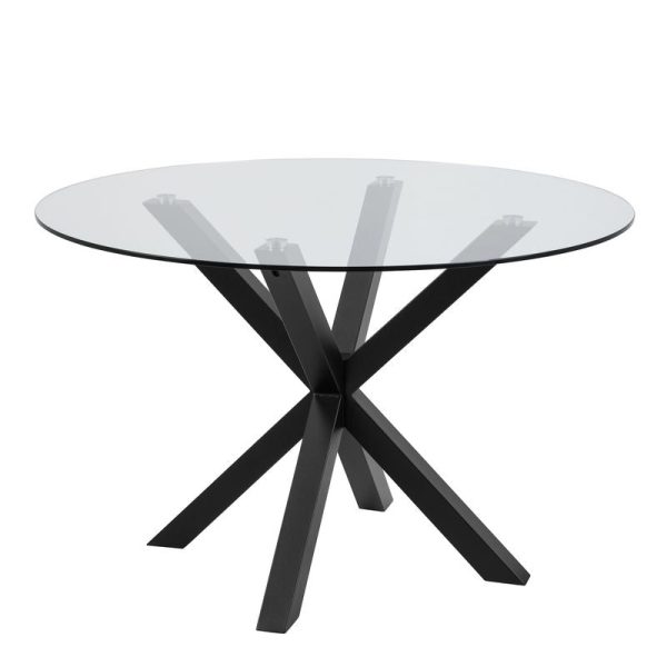 Heaven Round Dining Table with Clear Glass Top and Black Legs | Bed Sava