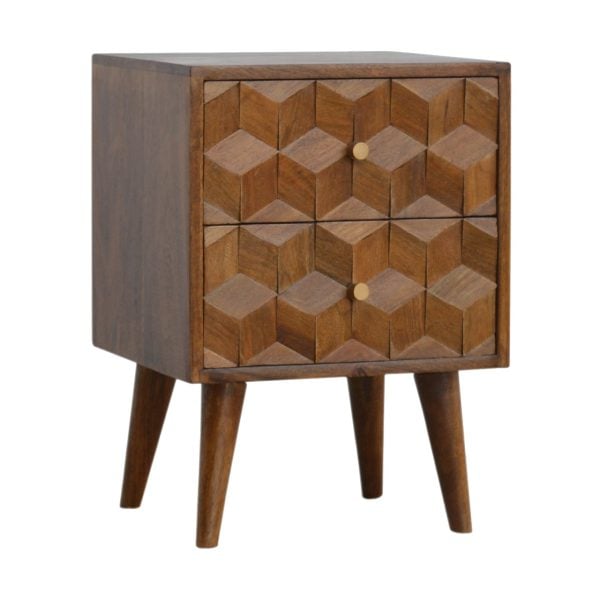 Chestnut Cube Carved Bedside | Bed Sava