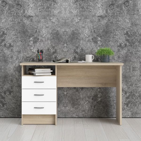 Function Plus Oak Desk 3 White Drawers | Bed Sava
