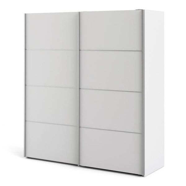 Verona Sliding Wardrobe 180cm in White with White Doors with 2 Shelves | Bed Sava