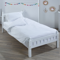 White Wooden Single Bed and Mattress - White