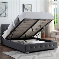 Storage Ottoman Bed Frame with Hybrid Mattress - Dark Grey / Double