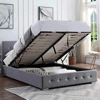 Storage Ottoman Bed Frame with Hybrid Mattress - Light Grey / Double