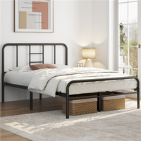 Metal Bed Frame with High Headboard - Black / Double