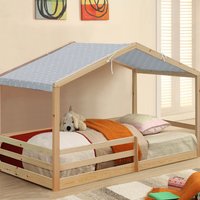 3ft Single Wooden House Style Bed with Tent Option  Natural  Grey tent | Bed Sava