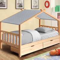 3ft Wooden House Storage Bed  Natural  Grey tent | Bed Sava