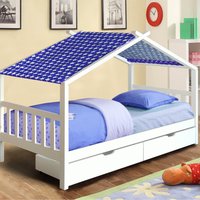 3ft Wooden House Storage Bed  White  Blue tent | Bed Sava