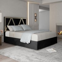 Alison Upholstered Soft Velvet Metal Bed Frame  Black  Double | Bed Sava