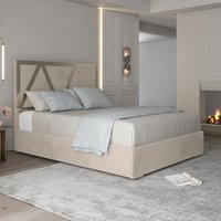 Alison Upholstered Soft Velvet Metal Bed Frame  Cream  King | Bed Sava