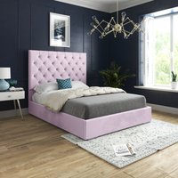 Alma Upholstered Soft Velvet Bed Frame  Pink  Single | Bed Sava