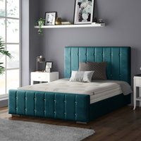 Anastasia Striped Plush Velvet Bed Frame with Diamonds - Mallard / Double