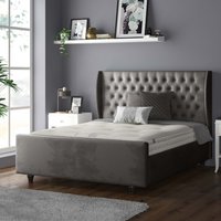 Aurora Chesterfield Wing Plush Velvet Bed Frame with Matching Buttons - Grey / Superking