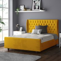 Aurora Chesterfield Wing Plush Velvet Bed Frame with Matching Buttons - Turmeric / Superking