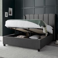Aurora Grey Velvet Ottoman Bed - Grey / Double