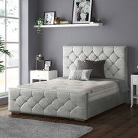 Belle Chesterfield Plush Velvet Bed Frame with Diamonds - Silver / Superking